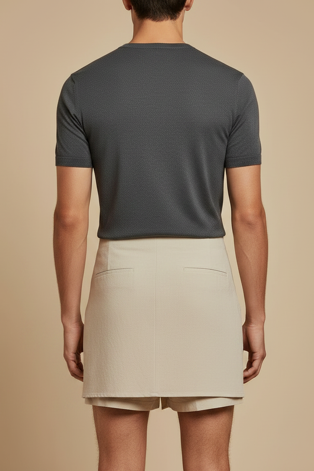 Pantalon Jupe Beige Lin Drapé Anneau Décontracté Homme - vue 2