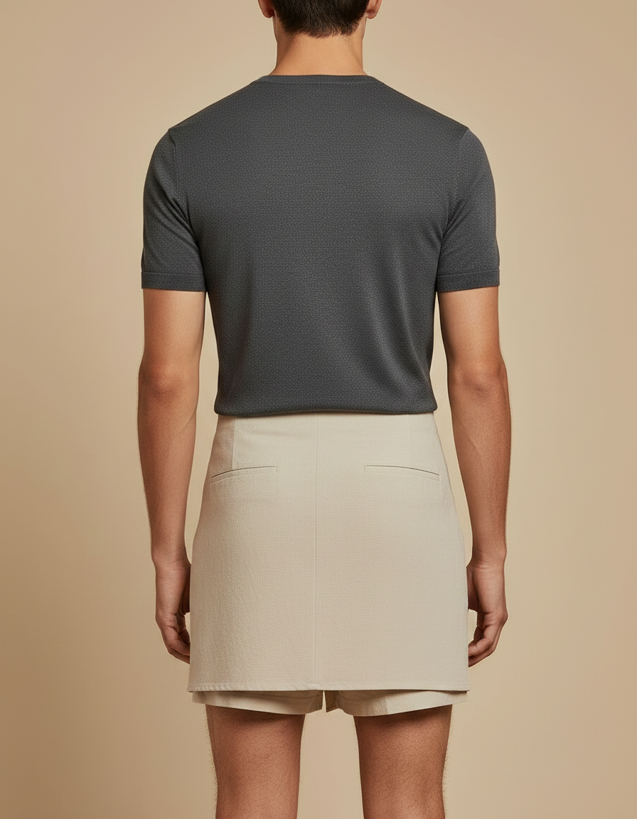 Pantalon Jupe Beige Lin Drapé Anneau Décontracté Homme - vue 2
