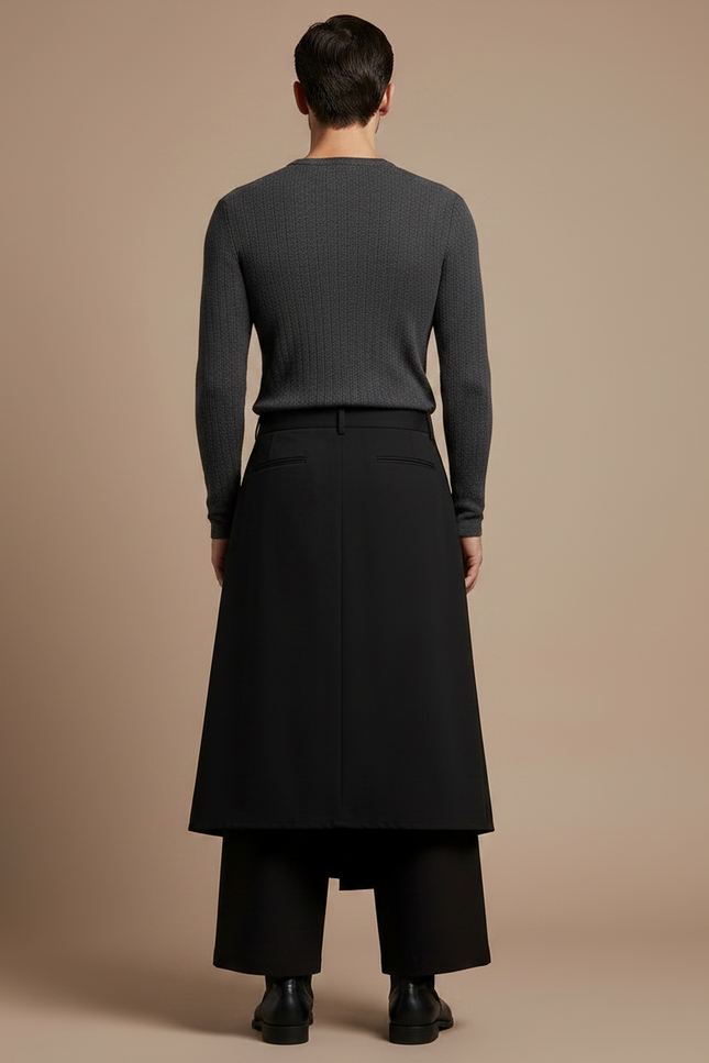 Pantalon Jupe Noir Asymétrique Plissé Chaîne Samurai - Gabardine - vue 2
