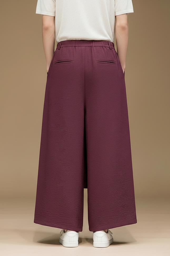 Pantalon Jupe Ample Bordeaux Plissé Homme Coton - vue 2