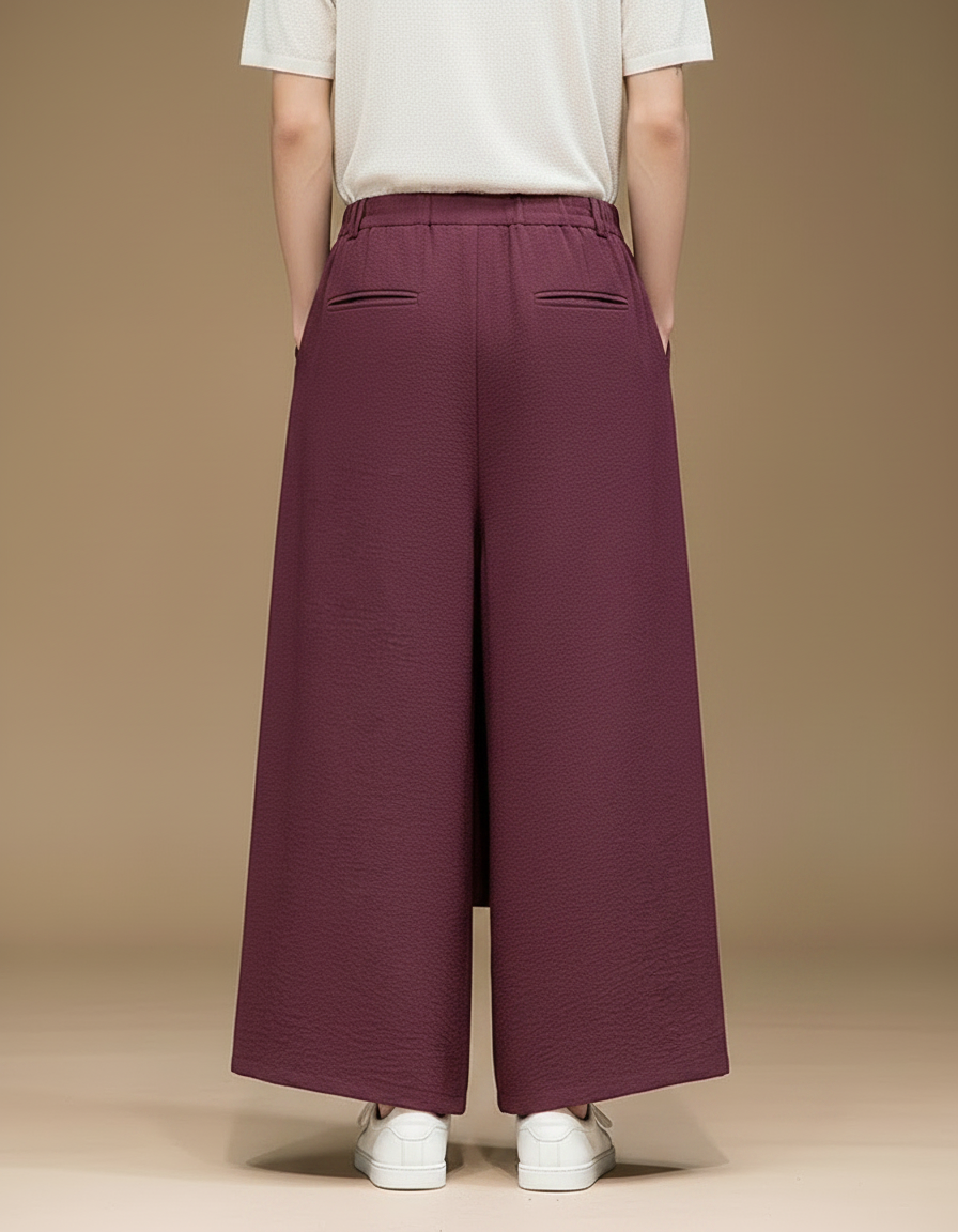 Pantalon Jupe Ample Bordeaux Plissé Homme Coton - vue 2