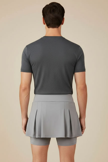 Pantalon Jupe Gris Plissé Sportif Court Respirant - Polyester - vue 2