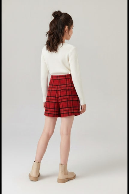 Pantalon Jupe Écossais Rouge Fille Hiver Élégant - Laine - vue 2