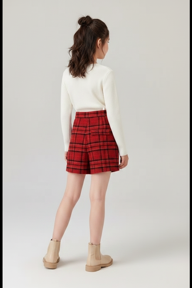 Pantalon Jupe Écossais Rouge Fille Hiver Élégant - Laine - vue 2