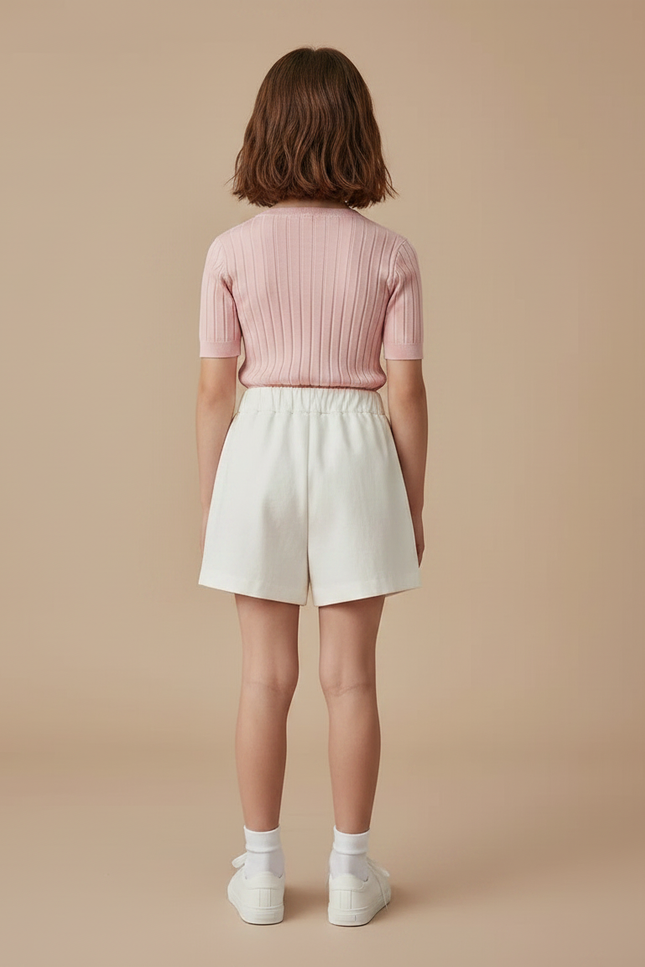 Pantalon Jupe Écru Plissé Nœuds Fille Élégant - Beige Gabardine - vue 2