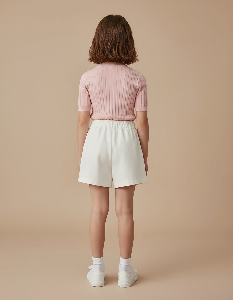 Pantalon Jupe Écru Plissé Nœuds Fille Élégant - Beige Gabardine - vue 2