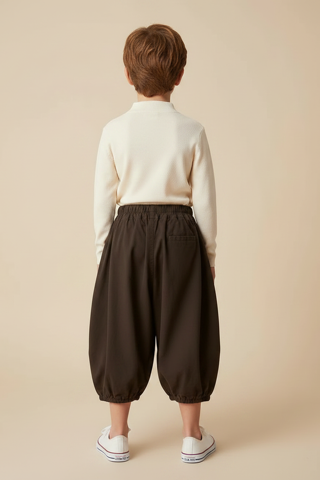Pantalon Jupe Marron Ample Élastique Garçon Coton - vue 2