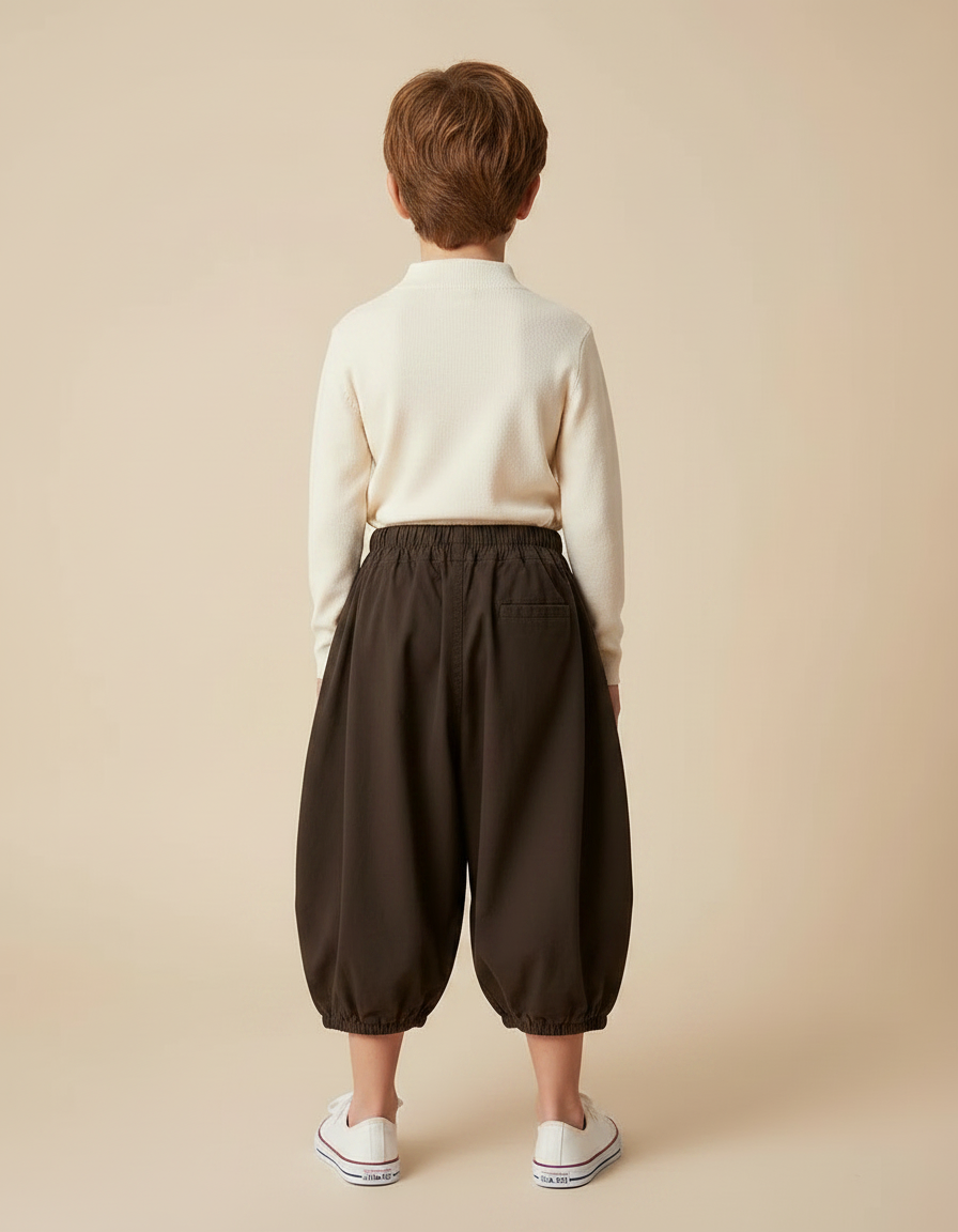 Pantalon Jupe Marron Ample Élastique Garçon Coton - vue 2