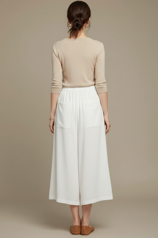 Pantalon Jupe Blanc Fluide Ample Superposé Confortable - Lin - vue 2