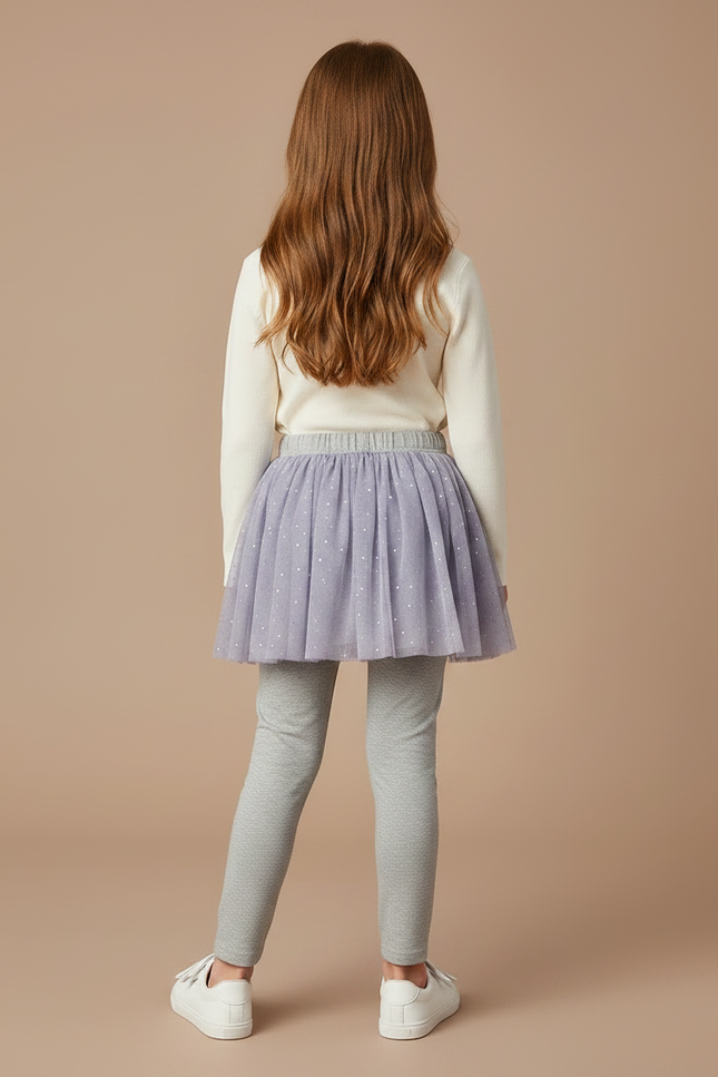 Pantalon Jupe Lila Pailleté Elsa Fille - Gris Maille - vue 2