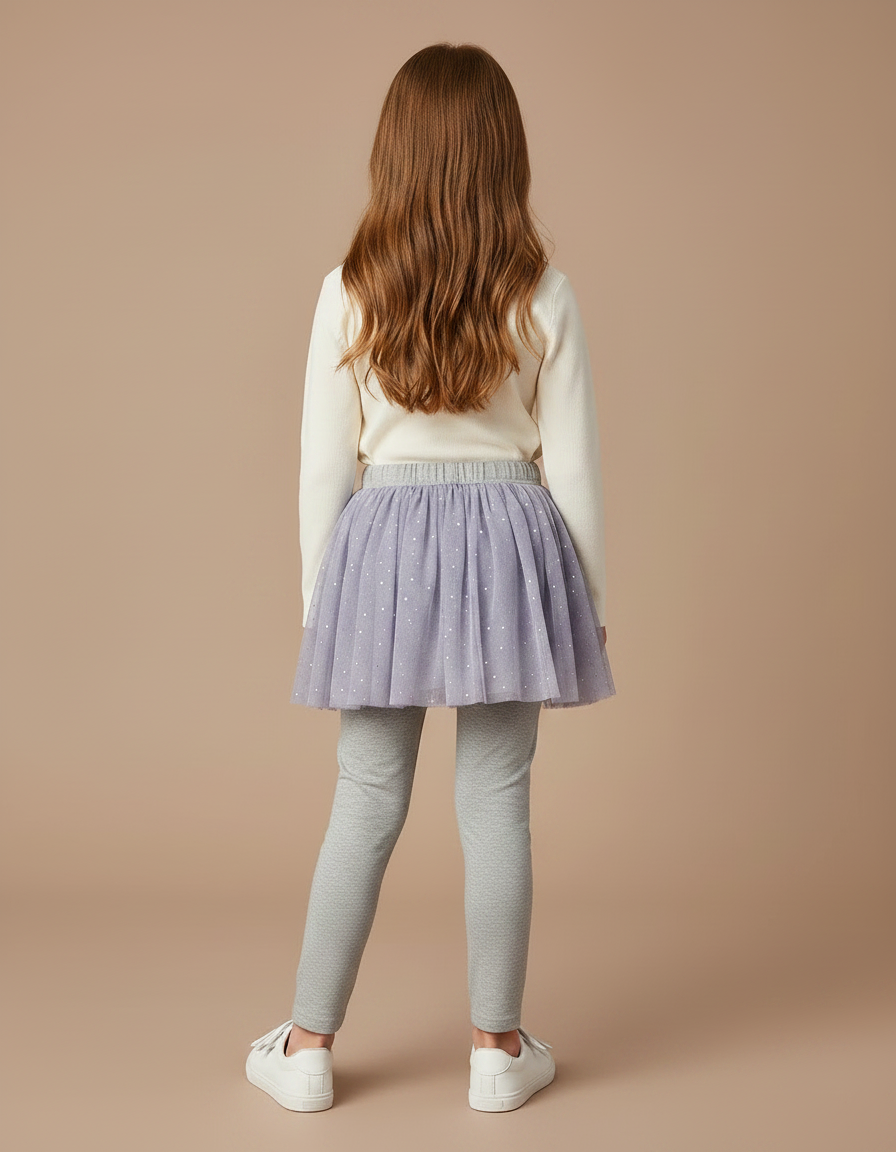 Pantalon Jupe Lila Pailleté Elsa Fille - Gris Maille - vue 2