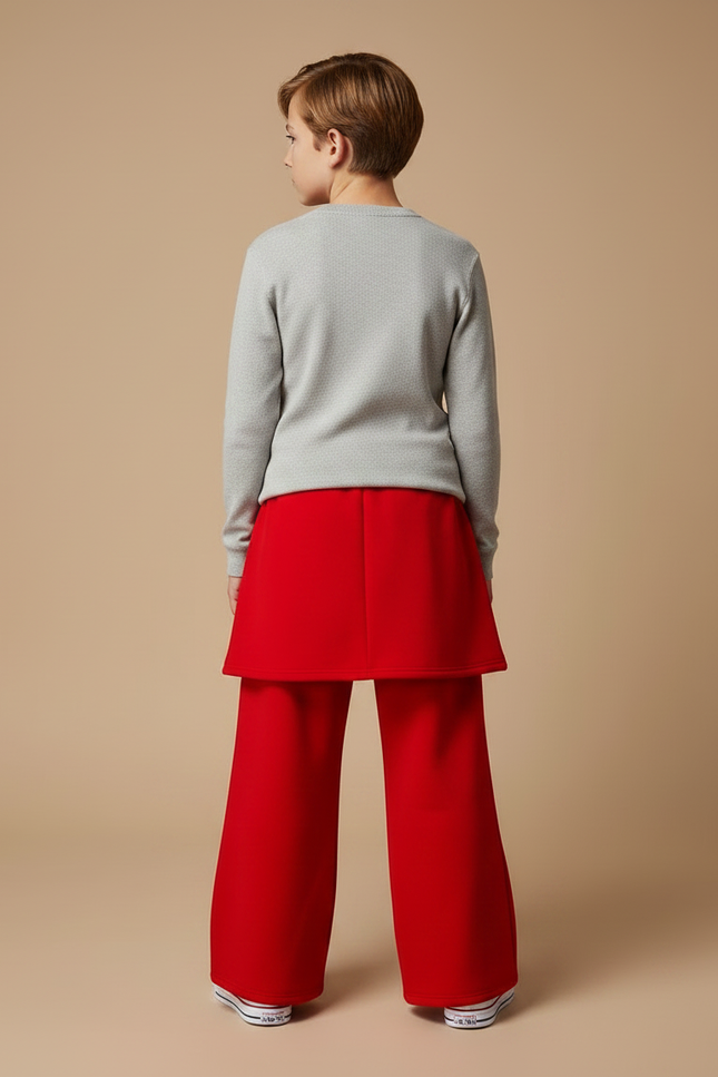 Pantalon Jupe Rouge Large Rayures Blanches Enfant - Molleton - vue 2