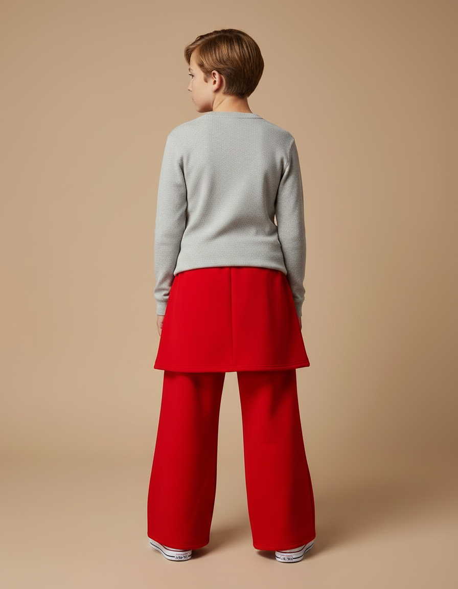 Pantalon Jupe Rouge Large Rayures Blanches Enfant - Molleton - vue 2