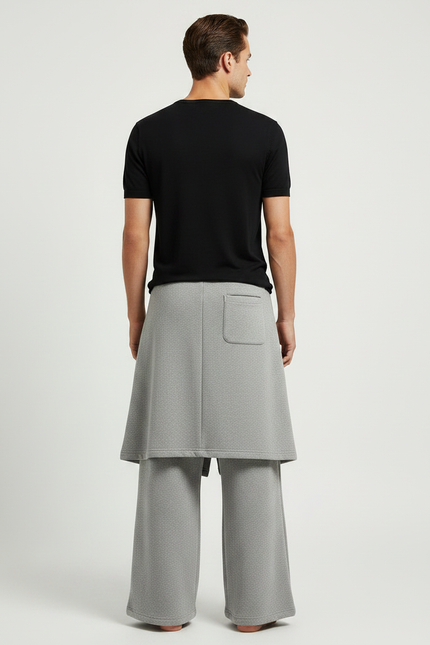 Pantalon Jupe Gris Ample Superposé Confortable Homme - Molleton - vue 2