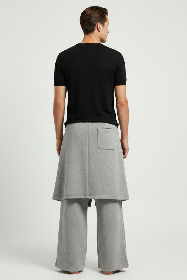 Pantalon Jupe Gris Ample Superposé Confortable Homme - Molleton - vue 2