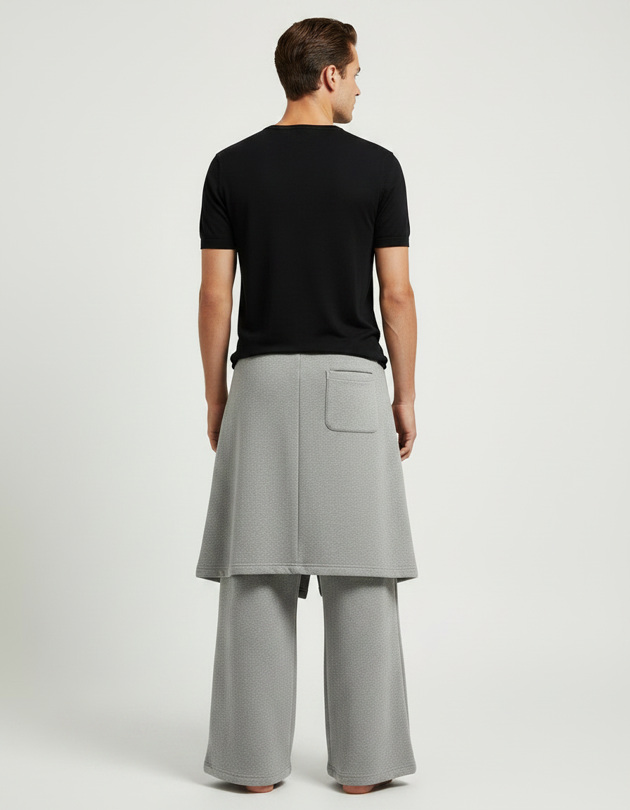 Pantalon Jupe Gris Ample Superposé Confortable Homme - Molleton - vue 2