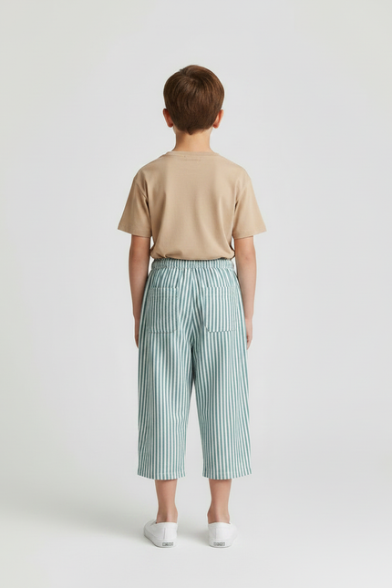 Pantalon Jupe Rayé Vert Ample Coton Enfant Décontracté - vue 2
