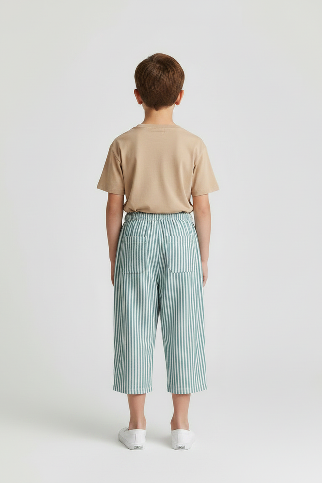 Pantalon Jupe Rayé Vert Ample Coton Enfant Décontracté - vue 2