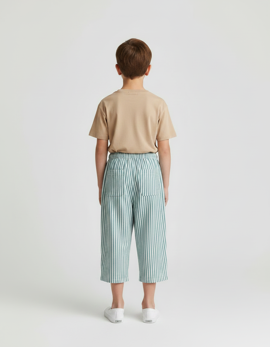 Pantalon Jupe Rayé Vert Ample Coton Enfant Décontracté - vue 2