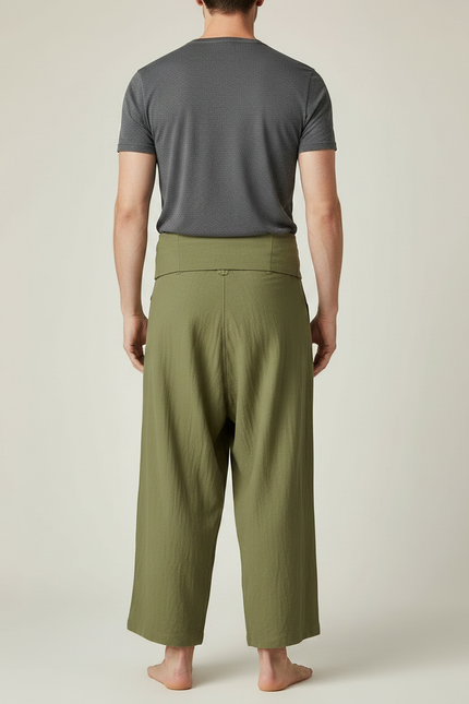 Pantalon Jupe Vert Olive Coton Ample Décontracté Homme - Kaki - vue 2