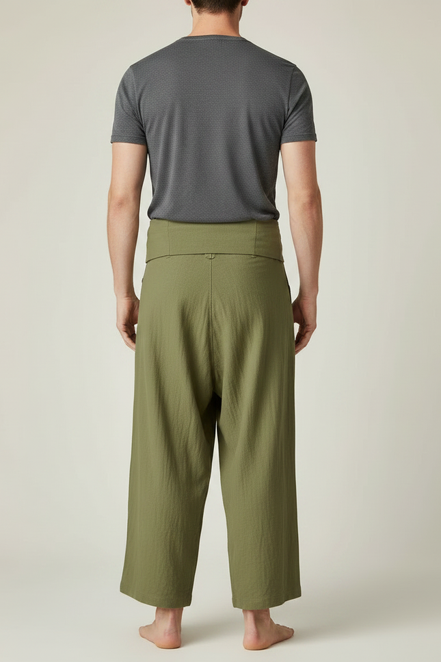 Pantalon Jupe Vert Olive Coton Ample Décontracté Homme - Kaki - vue 2