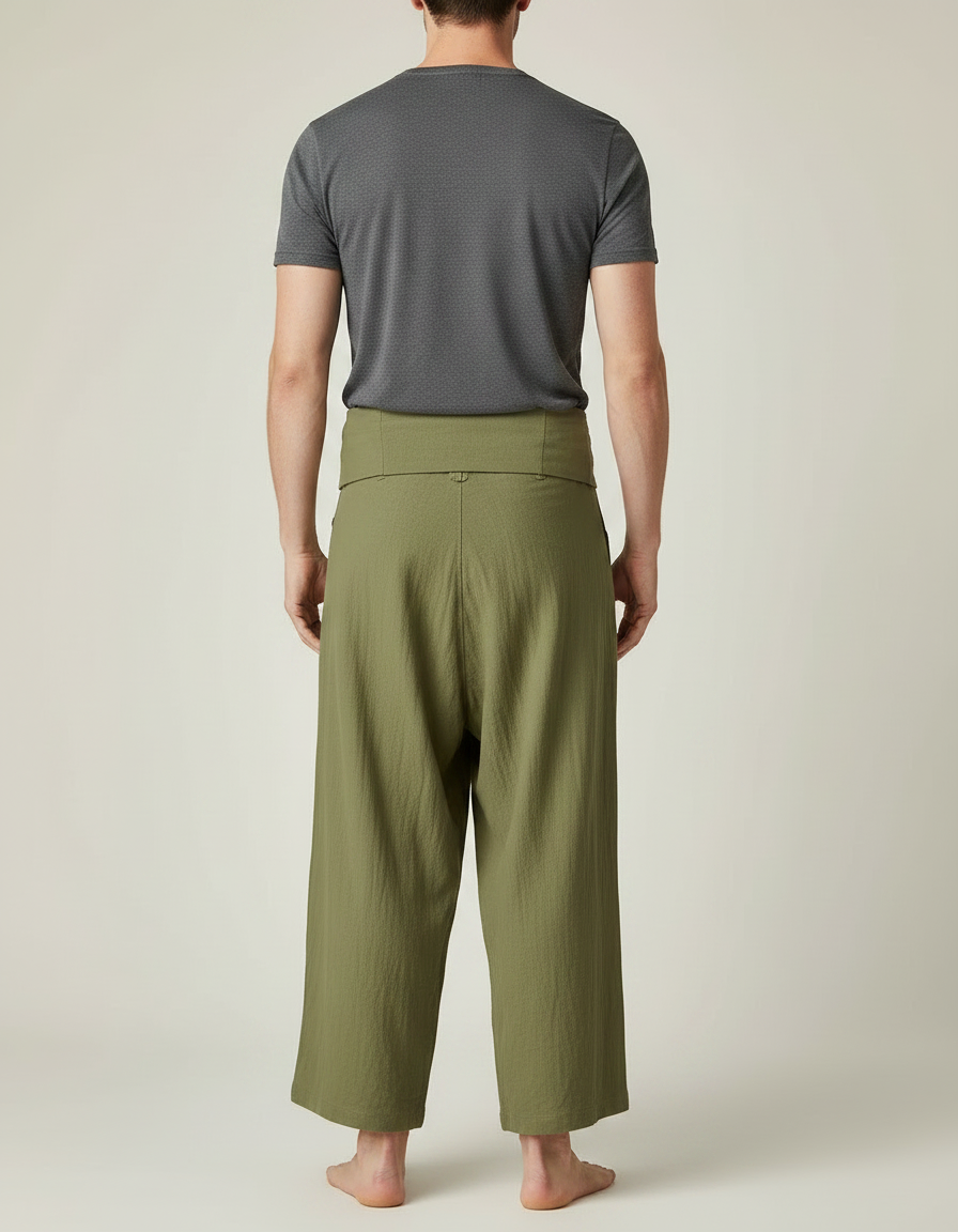 Pantalon Jupe Vert Olive Coton Ample Décontracté Homme - Kaki - vue 2