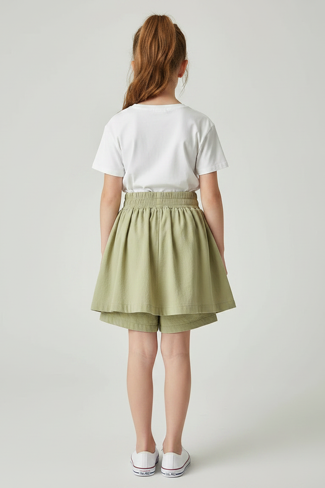 Pantalon Jupe Vert Plissé Ample Enfant Coton - Kaki - vue 2