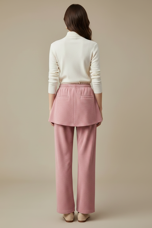 Pantalon Jupe Rose Côtelé Ample Superposé Femme - Cordé - vue 2