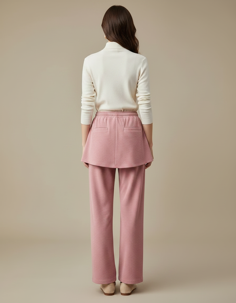 Pantalon Jupe Rose Côtelé Ample Superposé Femme - Cordé - vue 2