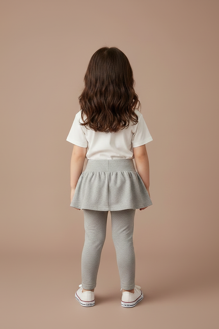 Pantalon Jupe Fille Gris Intégré Confortable Coton - vue 2