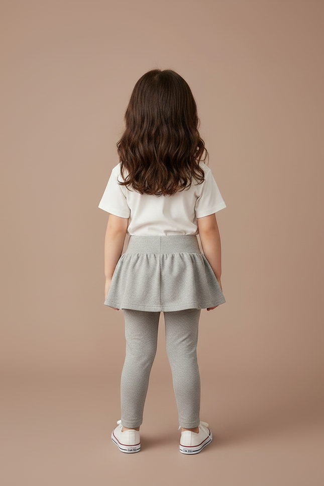 Pantalon Jupe Fille Gris Intégré Confortable Coton - vue 2