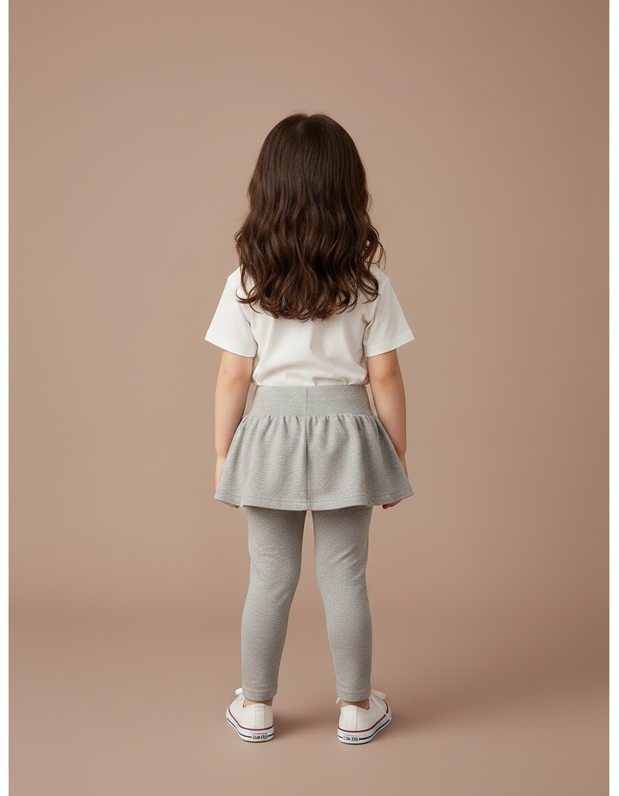 Pantalon Jupe Fille Gris Intégré Confortable Coton - vue 2