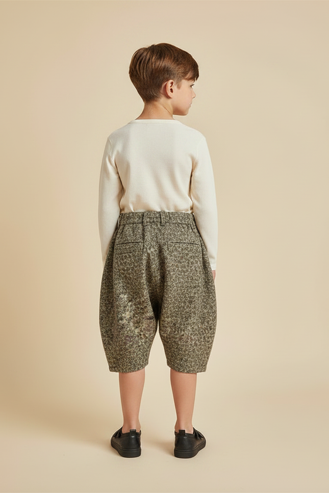 Pantalon Jupe Fleuri Ample Élastique Enfant Vert - Tweed - vue 2