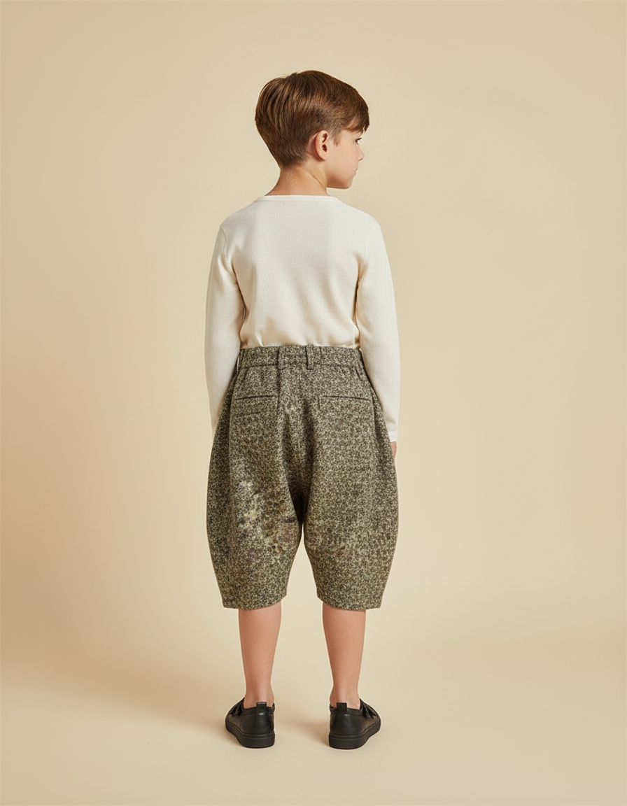 Pantalon Jupe Fleuri Ample Élastique Enfant Vert - Tweed - vue 2