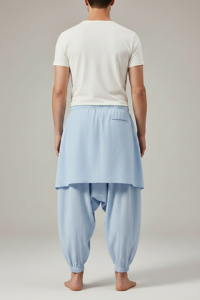 Pantalon Jupe Bleu Ciel Coton Ample Homme - vue 2