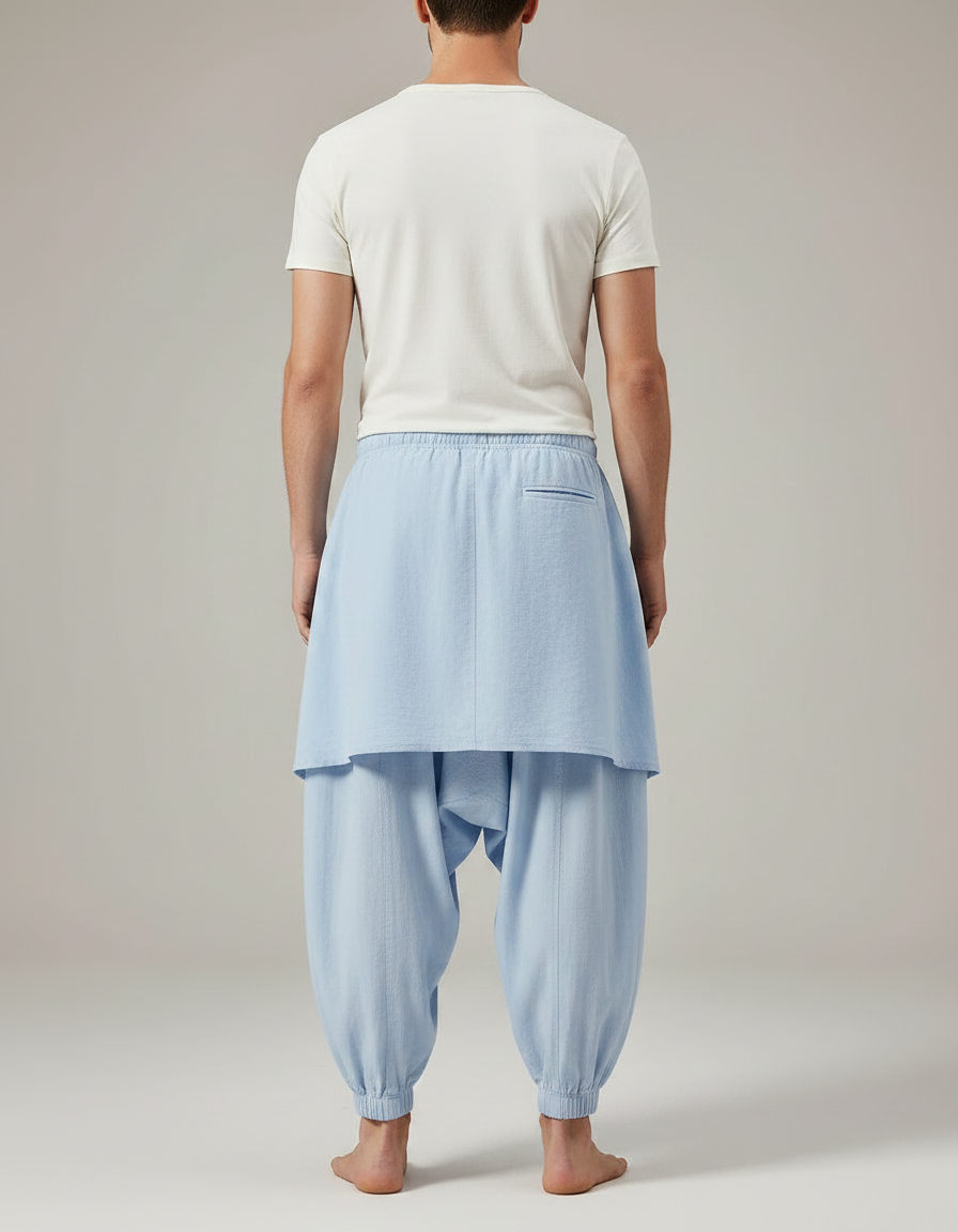 Pantalon Jupe Bleu Ciel Coton Ample Homme - vue 2