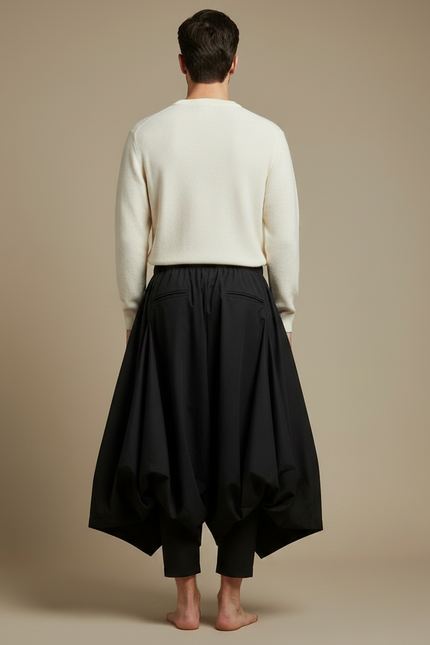 Pantalon Jupe Noir Asymétrique Ample Déstructuré Homme - Coton - vue 2