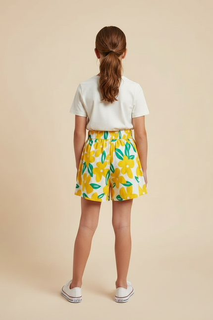 Pantalon Jupe Fleuri Jaune Ample Confortable Fille - Viscose - vue 2