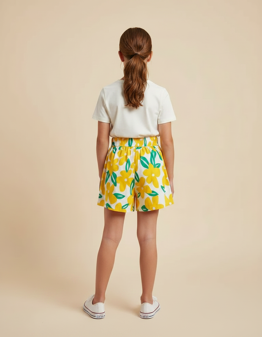 Pantalon Jupe Fleuri Jaune Ample Confortable Fille - Viscose - vue 2