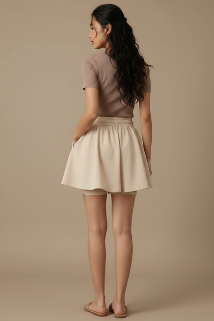 Pantalon Jupe Beige Plissé Ample Décontracté Fluide - Polyester - vue 2