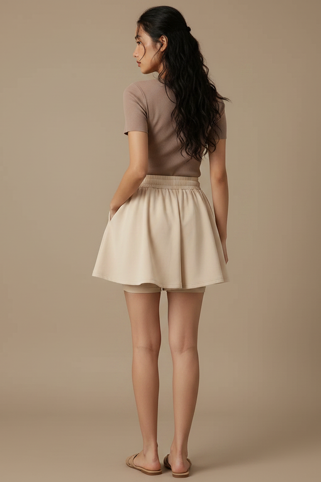 Pantalon Jupe Beige Plissé Ample Décontracté Fluide - Polyester - vue 2