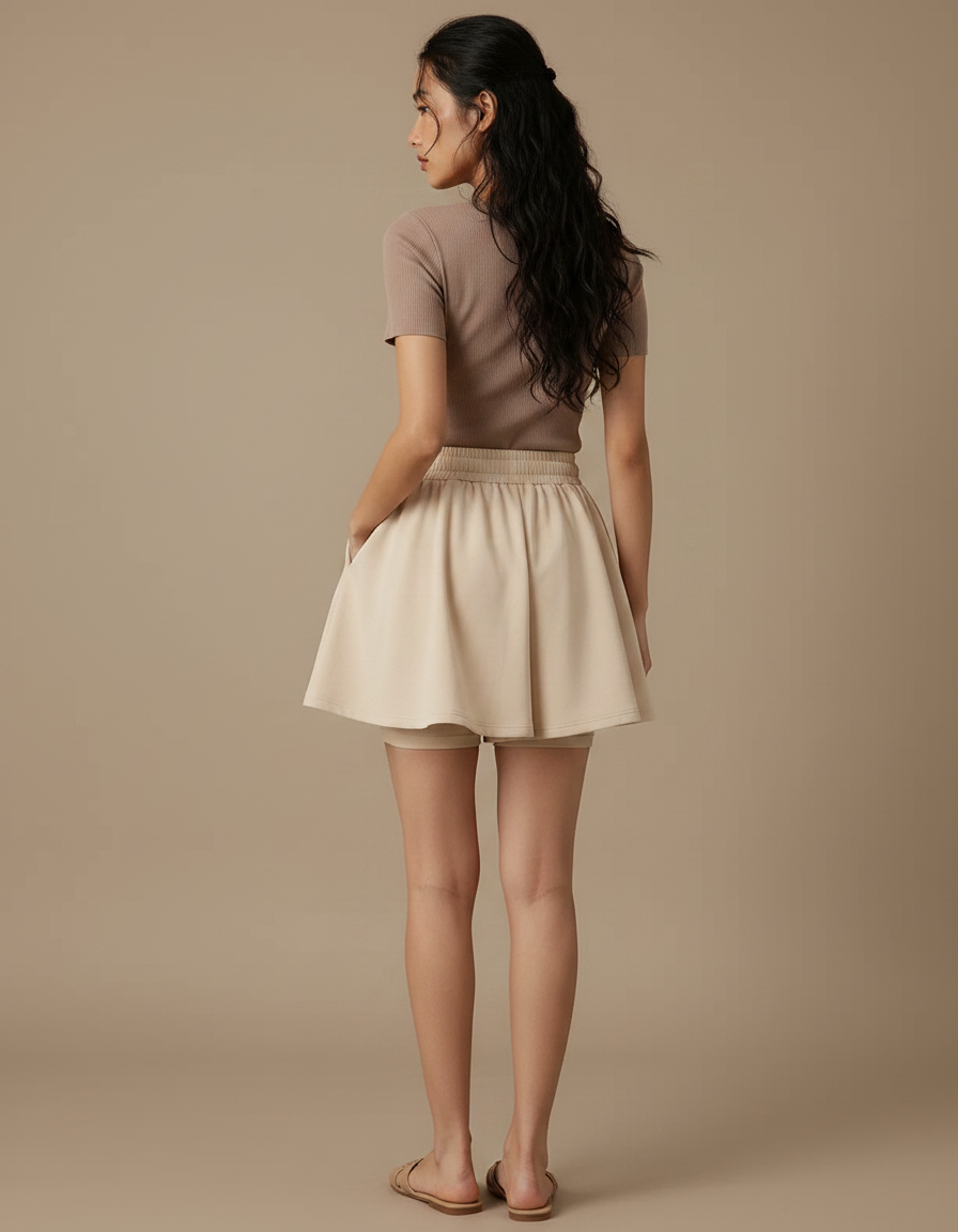 Pantalon Jupe Beige Plissé Ample Décontracté Fluide - Polyester - vue 2