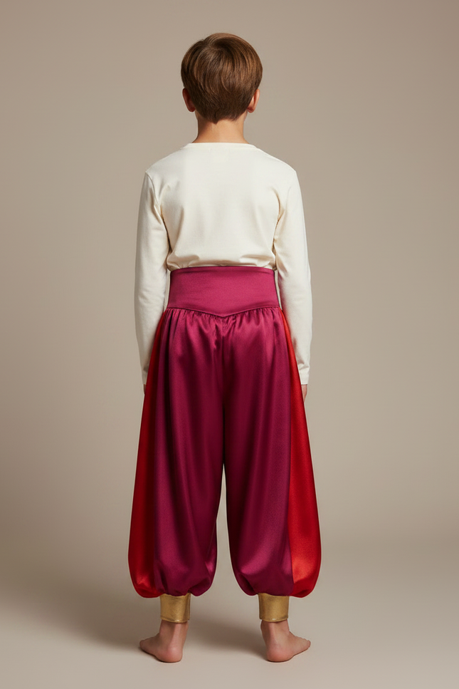 Pantalon Jupe Satiné Rouge Drapé Doré Garçon - vue 2