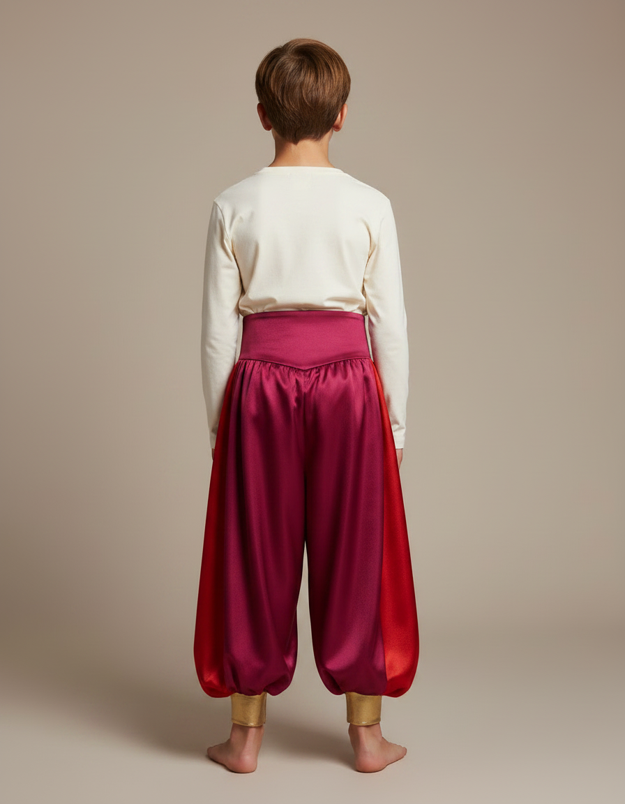 Pantalon Jupe Satiné Rouge Drapé Doré Garçon - vue 2