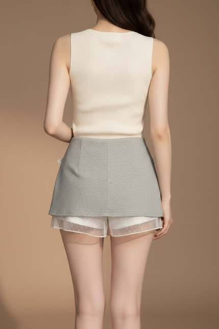 Pantalon Jupe Gris Dentelle Superposée Courte Estivale - Molleton - vue 2