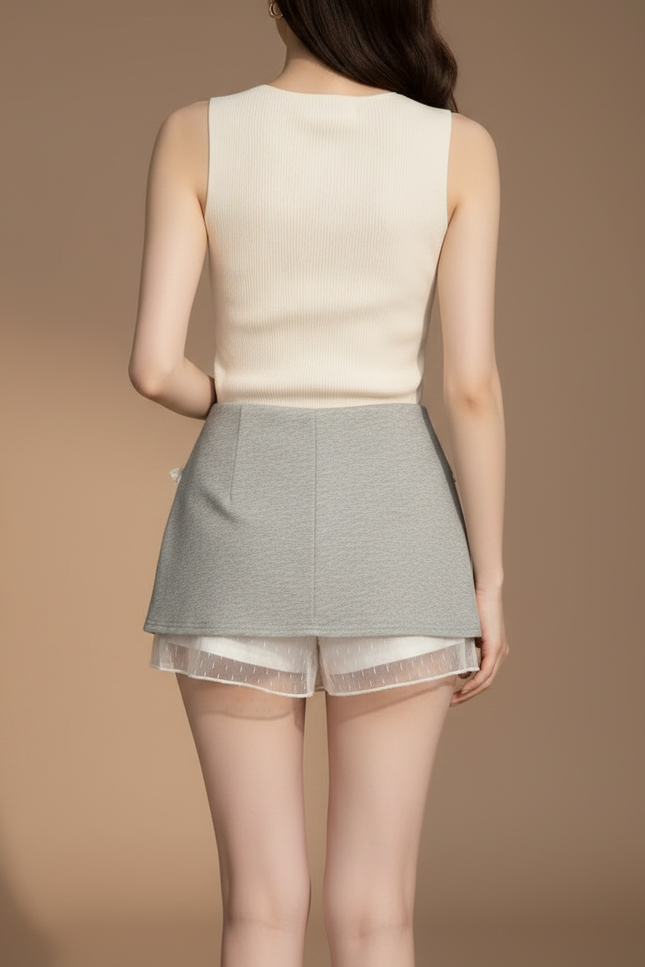 Pantalon Jupe Gris Dentelle Superposée Courte Estivale - Molleton - vue 2