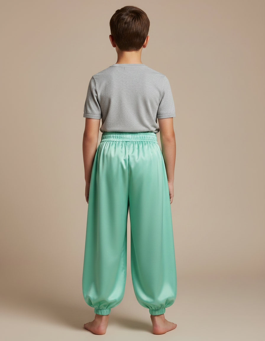 Pantalon Jupe Vert Satiné Drapé Ample Enfant - vue 2
