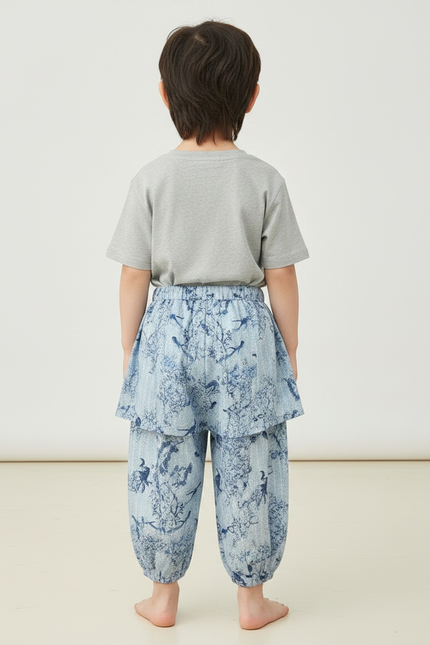Pantalon Jupe Imprimé Oiseaux Bleu Coton Enfant - vue 2