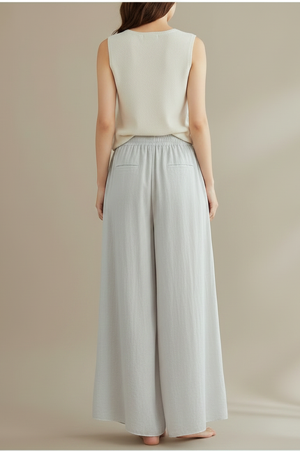 Pantalon Jupe Ample Lin Gris Fluide Femme - vue 2
