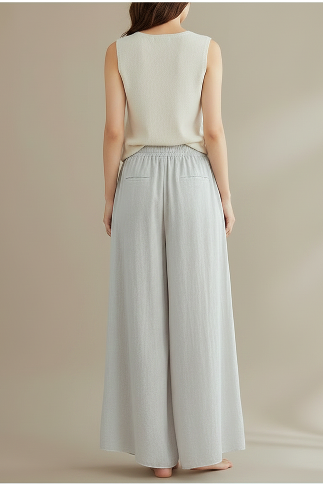 Pantalon Jupe Ample Lin Gris Fluide Femme - vue 2